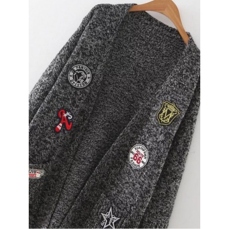 Mixed Patch Marled Knit Long Cardigan With Pockets