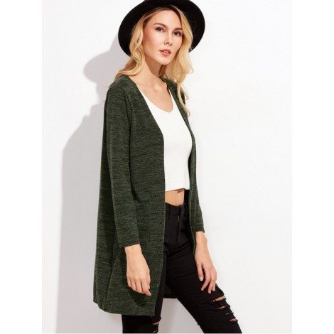 Dark Green Pockets Long Cardigan