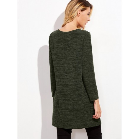 Dark Green Pockets Long Cardigan