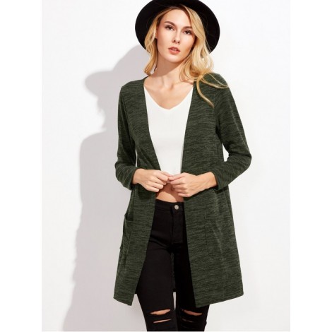 Dark Green Pockets Long Cardigan