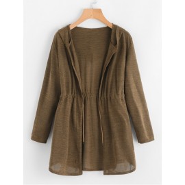 Drawstring Waist Hooded Cardigan