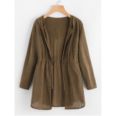 Drawstring Waist Hooded Cardigan