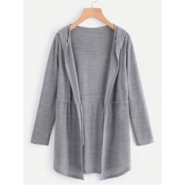 Drawstring Waist Hooded Marled Cardigan