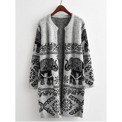 Elephant Print Longline Cardigan