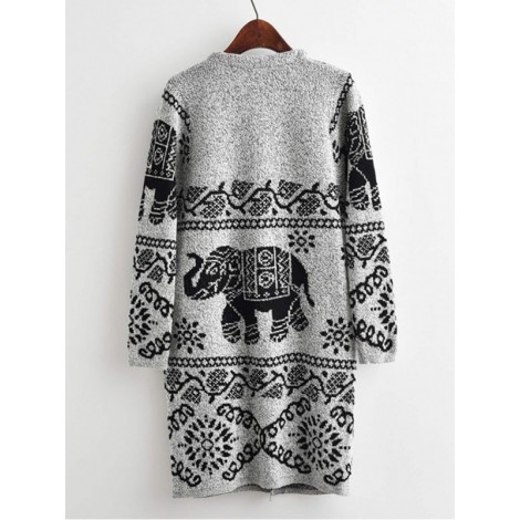 Elephant Print Longline Cardigan