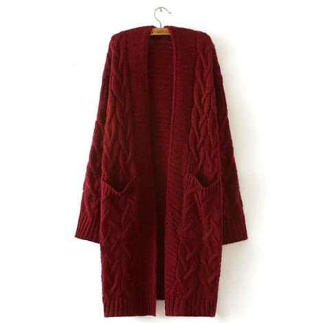 Solid Drop Shoulder Cable Knit Coat