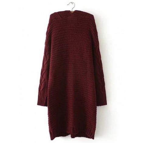 Solid Drop Shoulder Cable Knit Coat