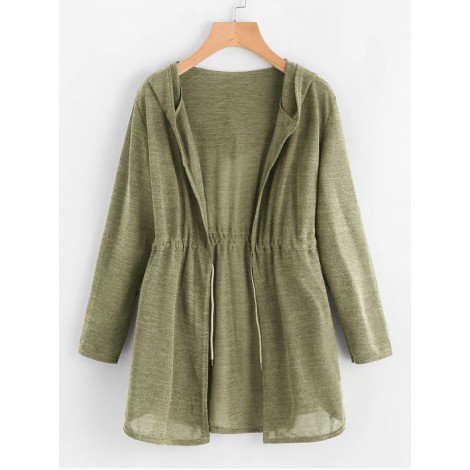 Drawstring Waist Hoodie Cardigan