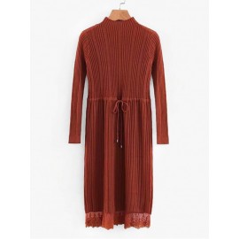 Lace Hem Rib Knit Sweater Dress