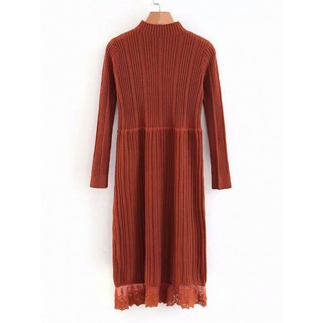 Lace Hem Rib Knit Sweater Dress