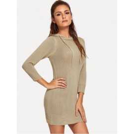 Drawstring Solid Hooded Sweater Dress