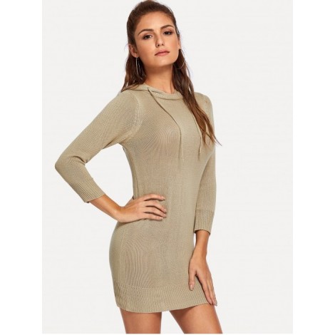 Drawstring Solid Hooded Sweater Dress