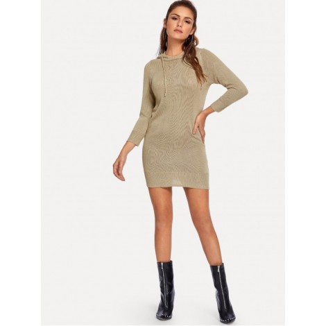 Drawstring Solid Hooded Sweater Dress