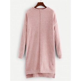 Solid Drop Shoulder Step Hem Chenille Sweater Dress