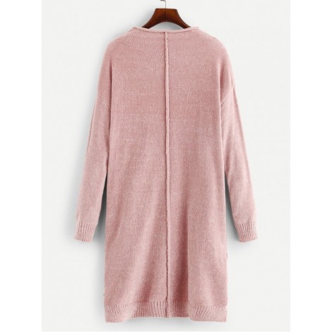 Solid Drop Shoulder Step Hem Chenille Sweater Dress