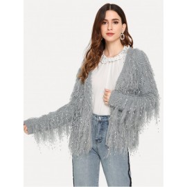 Pearl Beaded Open Front Cardigan