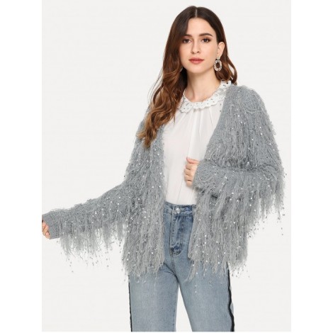 Pearl Beaded Open Front Cardigan