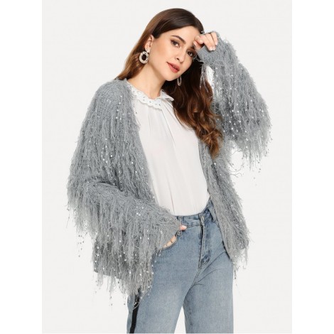 Pearl Beaded Open Front Cardigan