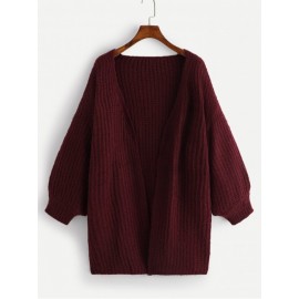 Lantern Sleeve Solid Cardigan