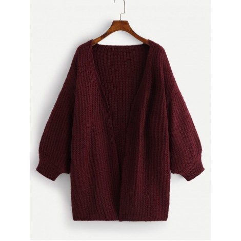 Lantern Sleeve Solid Cardigan