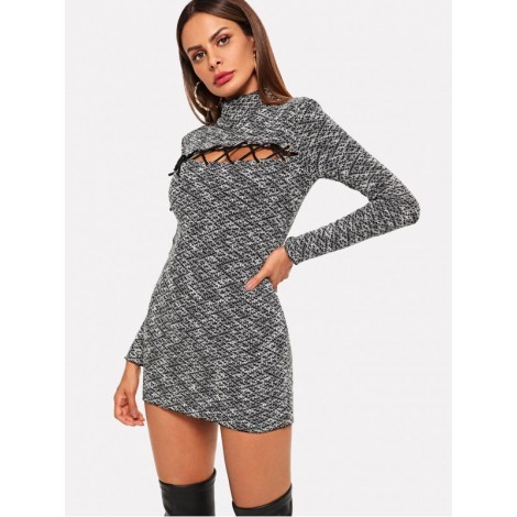 Lace-Up Front Sweater Dress