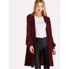 Pearl Beading Open Front Cardigan