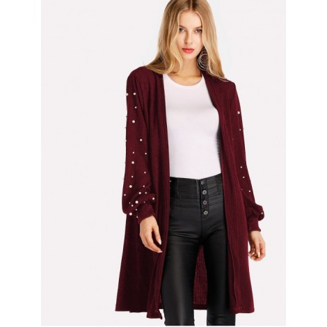 Pearl Beading Open Front Cardigan