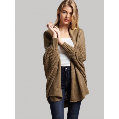 Solid Batwing Sleeve Cardigan