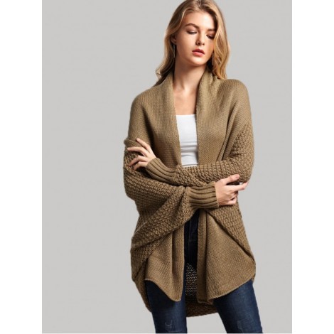 Solid Batwing Sleeve Cardigan