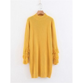 Fringe Cuff Solid Sweater Dress