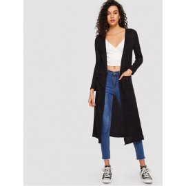 Pocket Side Solid Sweater Coat