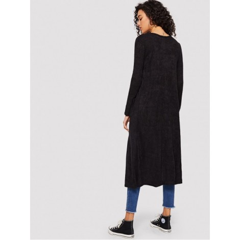 Pocket Side Solid Sweater Coat