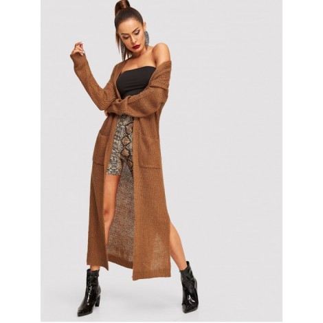 Slit Side Open Front Longline Cardigan