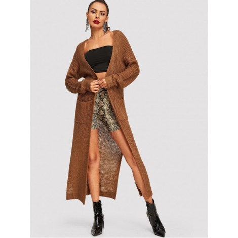 Slit Side Open Front Longline Cardigan