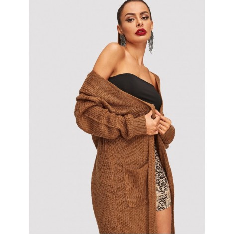 Slit Side Open Front Longline Cardigan