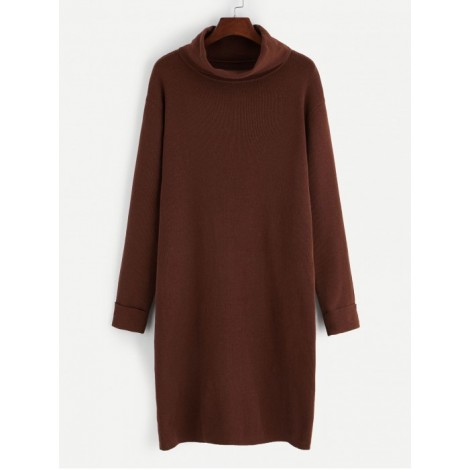 Turtle Neck Rolled Cuff Sweater Dress