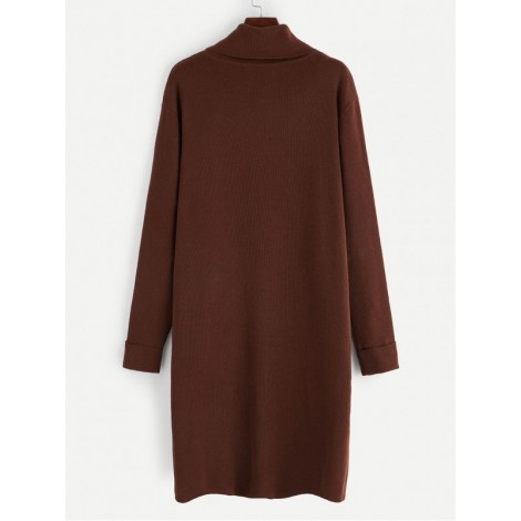 Turtle Neck Rolled Cuff Sweater Dress