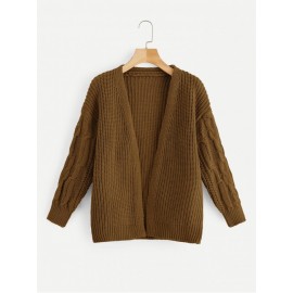 Cable Knit Drop Shoulder Cardigan Sweater Coat