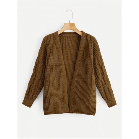 Cable Knit Drop Shoulder Cardigan Sweater Coat