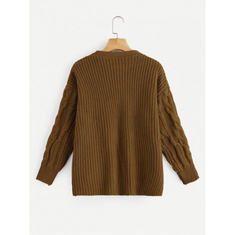 Cable Knit Drop Shoulder Cardigan Sweater Coat