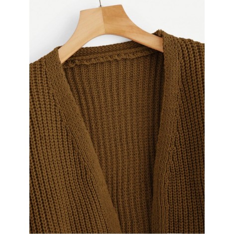 Cable Knit Drop Shoulder Cardigan Sweater Coat