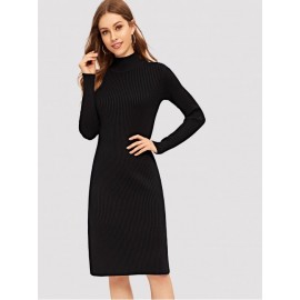 Slit Side Solid Fitted Knit Dress