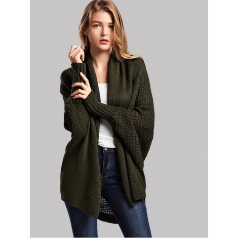 Solid Batwing Sleeve Sweater Coat