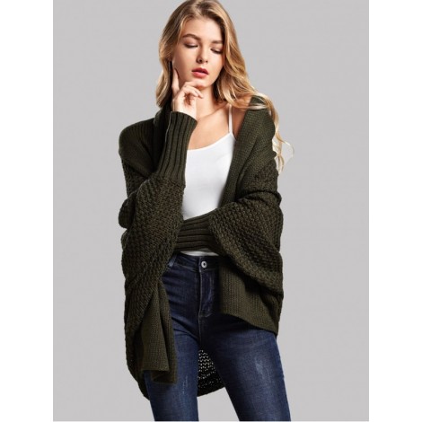 Solid Batwing Sleeve Sweater Coat