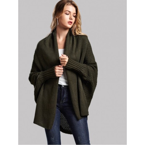 Solid Batwing Sleeve Sweater Coat