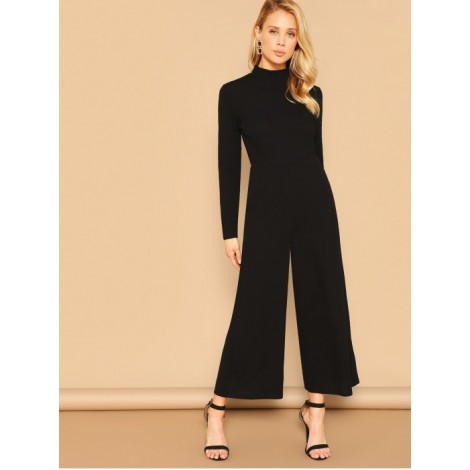 Mock-neck Solid Palazzo Leg Jumpsuit