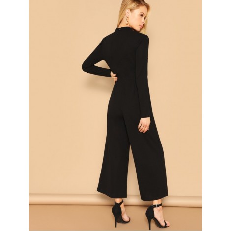 Mock-neck Solid Palazzo Leg Jumpsuit