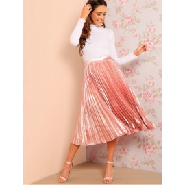 Elastic Waist Solid Pleated Dress