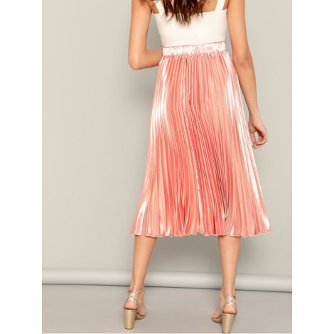 Elastic Waist Solid Pleated Dress