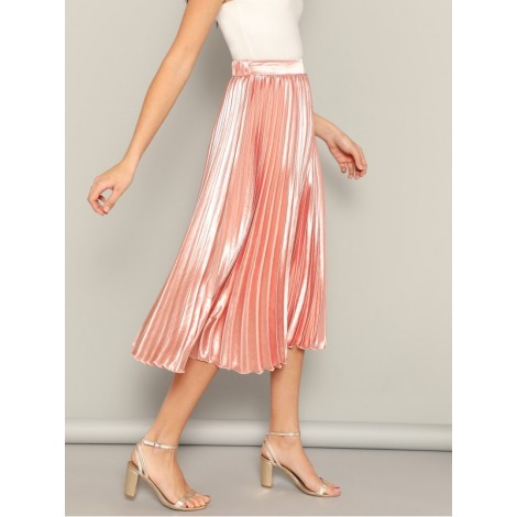 Elastic Waist Solid Pleated Dress